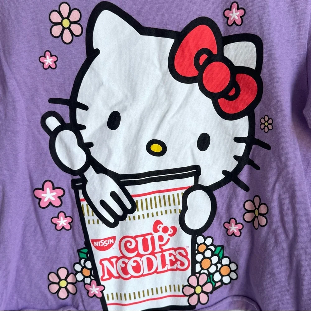 Hello Kitty x Cup Noodles Purple Women Short Sleeve Tee Shirt Sanrio Small - Picture 2 of 7